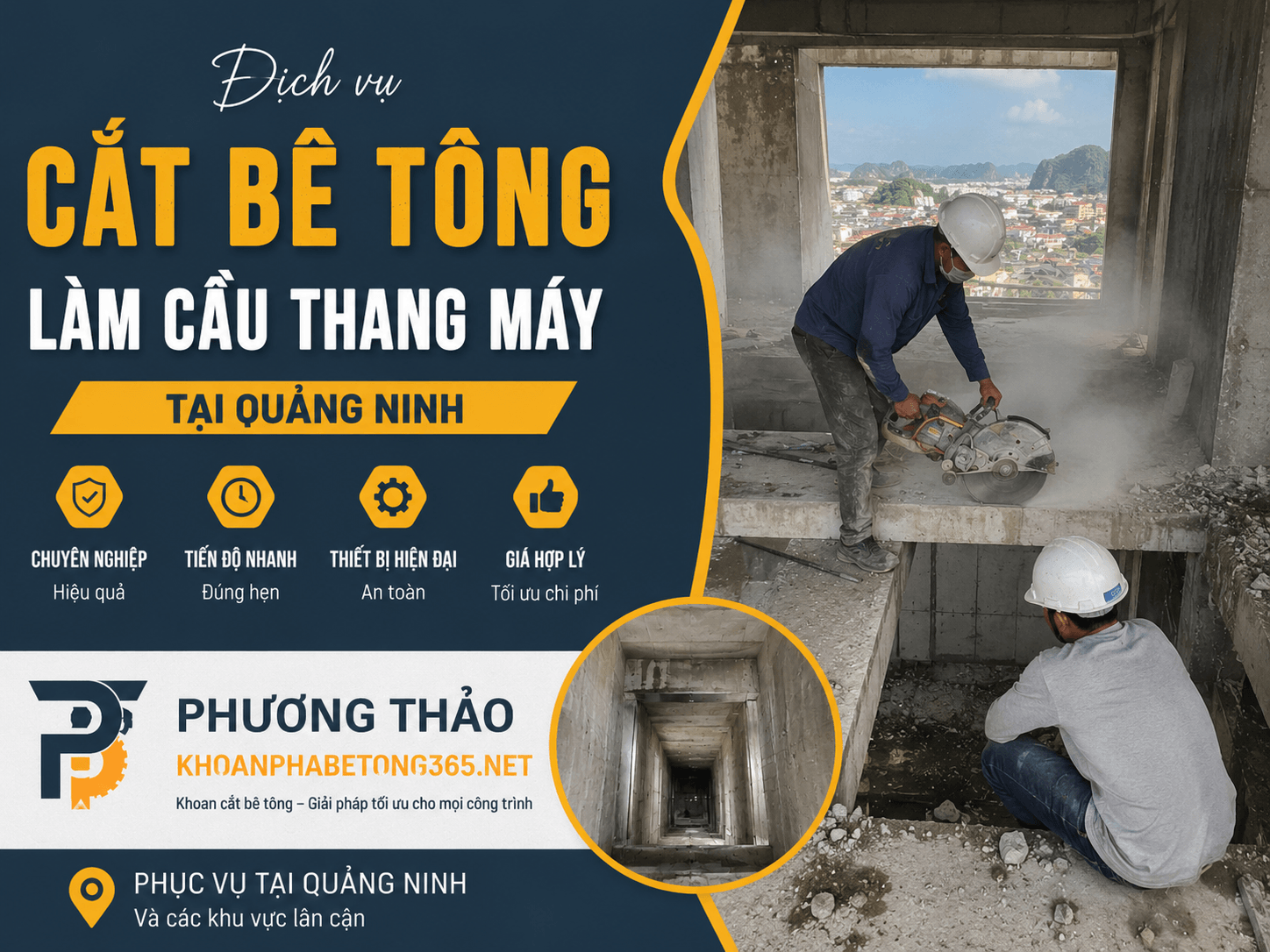 Cắt Bê Tông Cầu Thang Máy Tại Quảng Ninh
