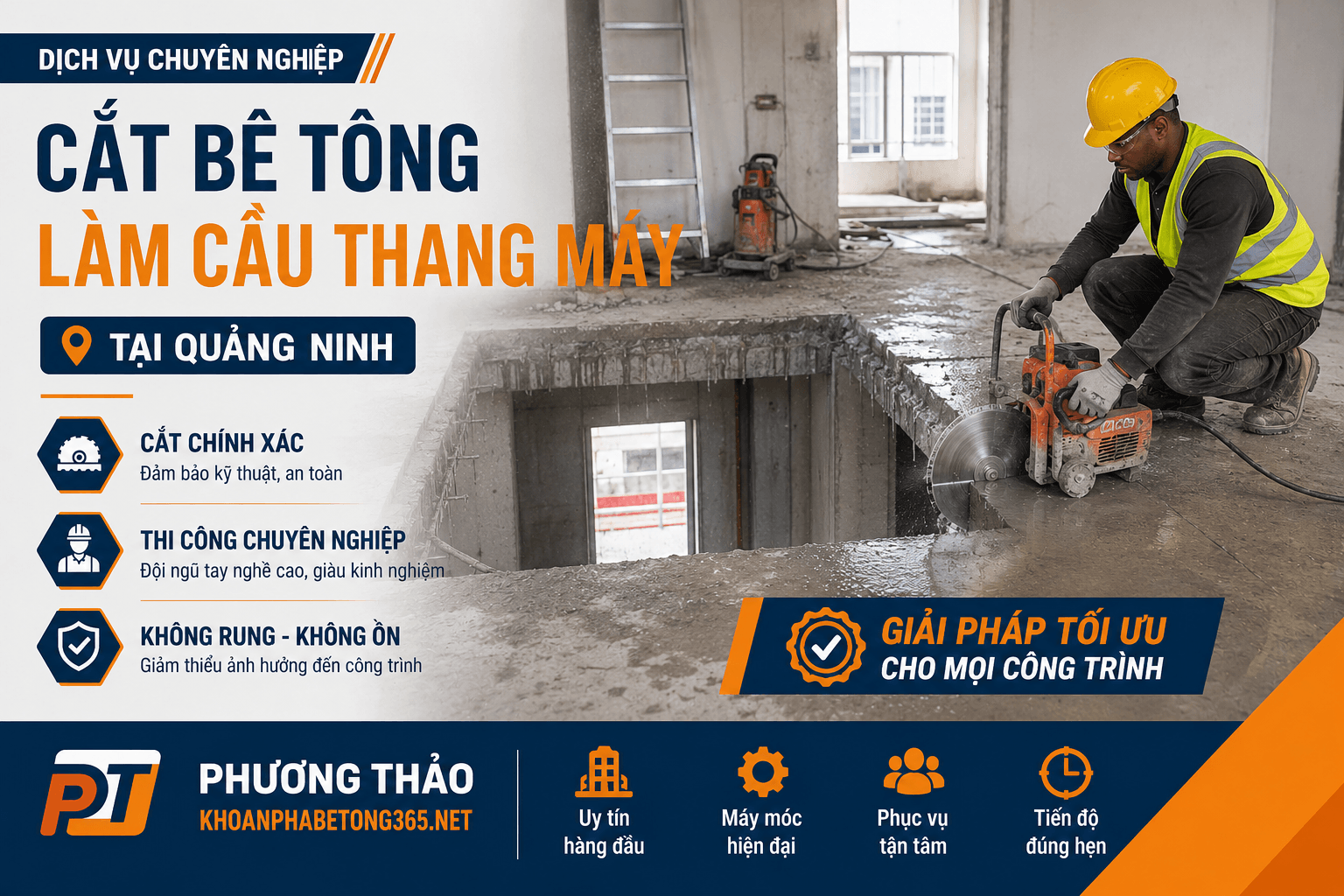 Cắt Bê Tông Làm Cầu Thang Máy ở Quảng Ninh