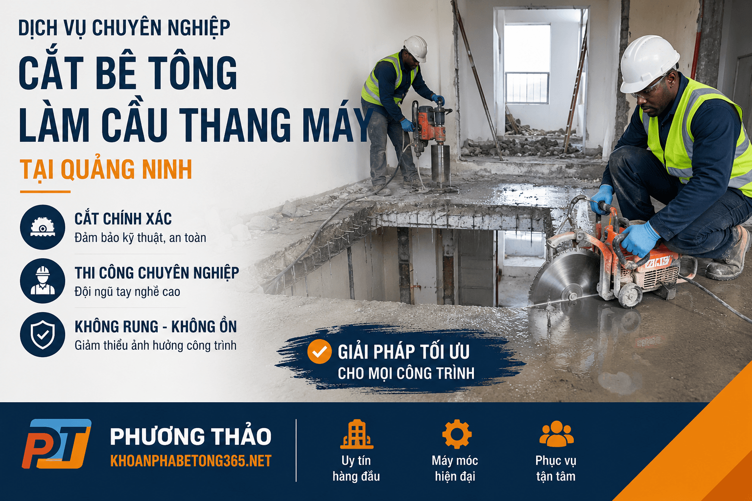 Cắt Bê Tông Làm Cầu Thang Máy ở Tại Quảng Ninh
