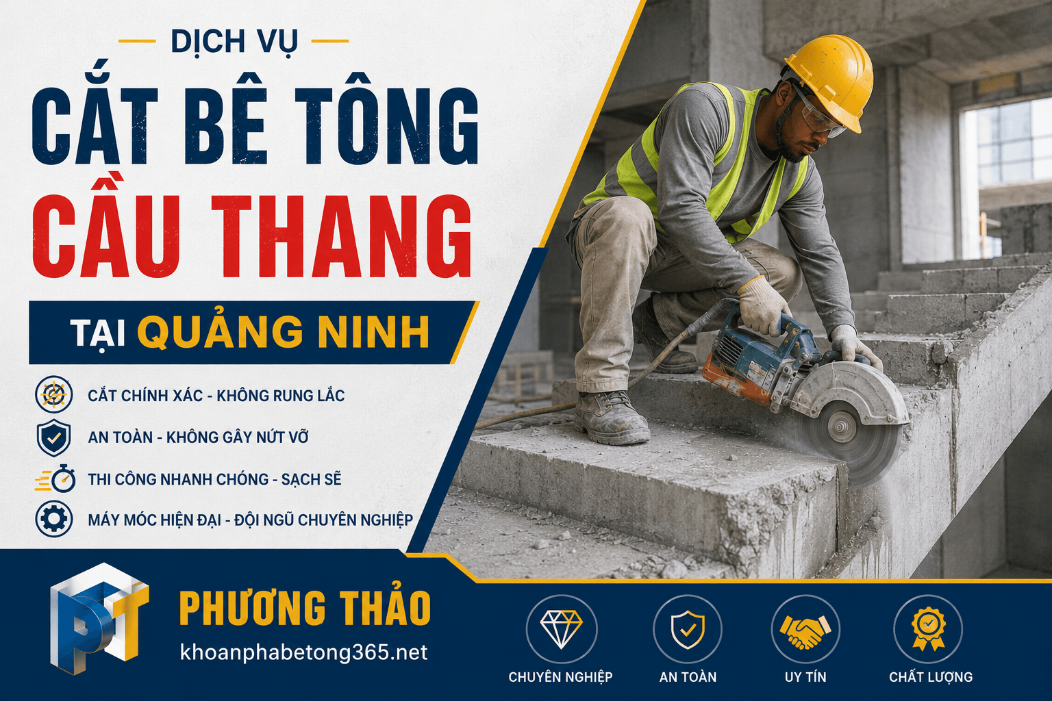 cắt bê tông cầu thang ở tại Quảng Ninh